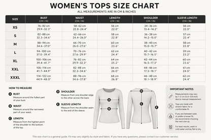 Women's one shoulder crop top size chart with bust waist shoulder and sleeve measurements - AresFit