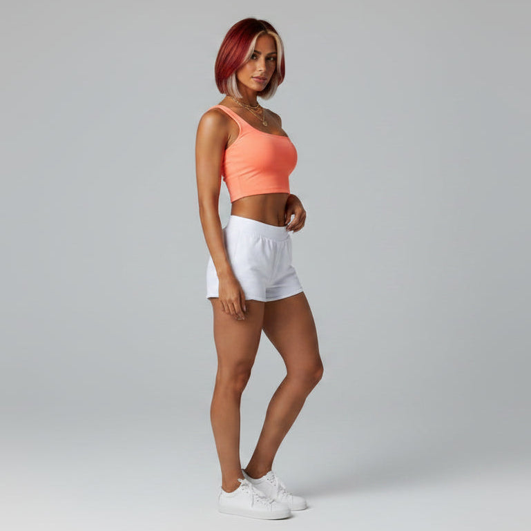 Women’s orange one shoulder activewear crop top with soft stretch fit - AresFit