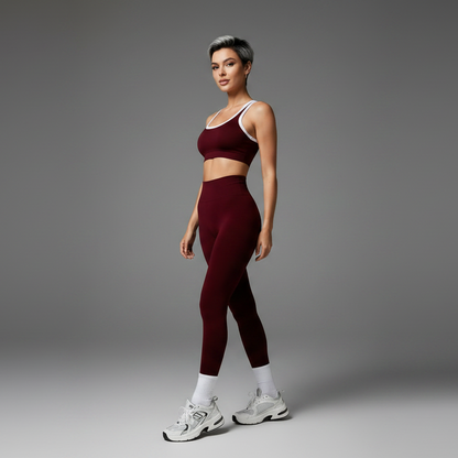Women’s one shoulder seamless gym set in burgundy - AresFit