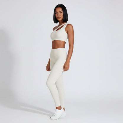 White women’s one shoulder sports bra with lightweight gym fit - AresFit