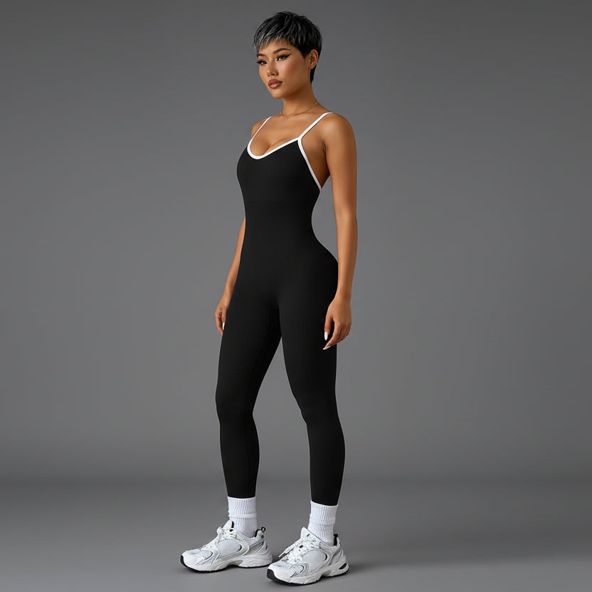 Women’s black seamless workout unitard with sculpting gymwear fit - AresFit