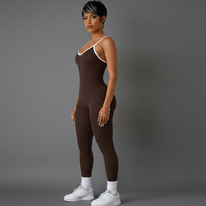 Women’s brown activewear unitard with open back training fit - AresFit