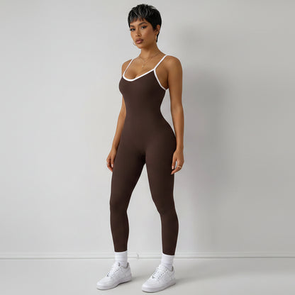 Women’s brown fitted gym unitard with athletic one piece fit - AresFit