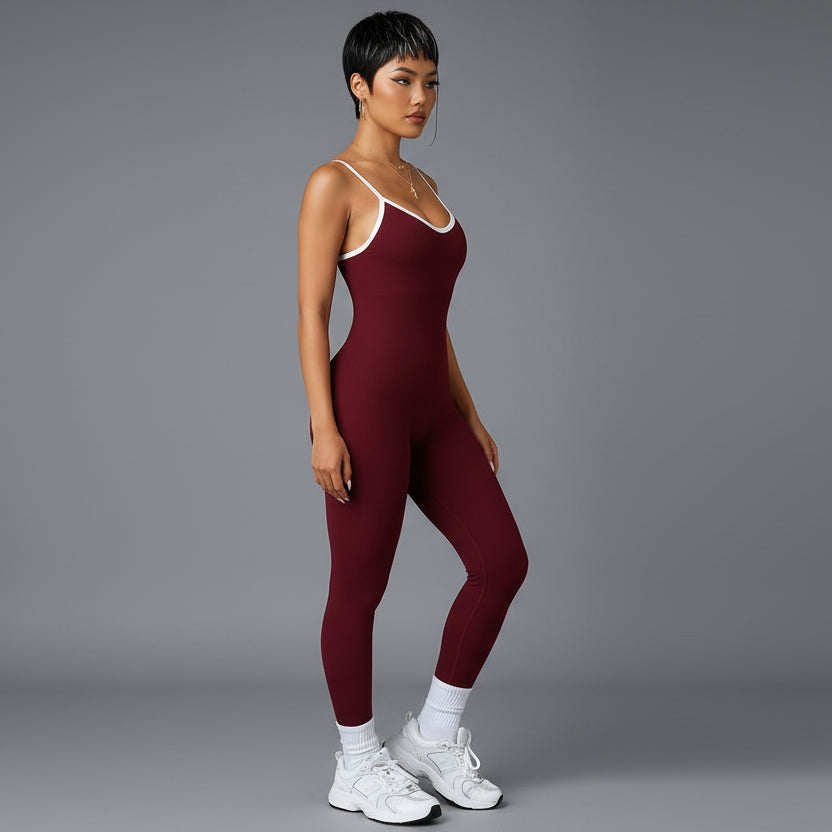 Women’s burgundy seamless gym unitard with sculpting fit - AresFit