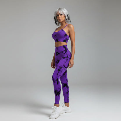 Women's purple tie dye sports bra and leggings gym set - AresFit