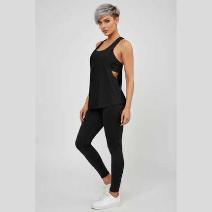 Women’s black quick dry gym tank front view with relaxed activewear fit - AresFit