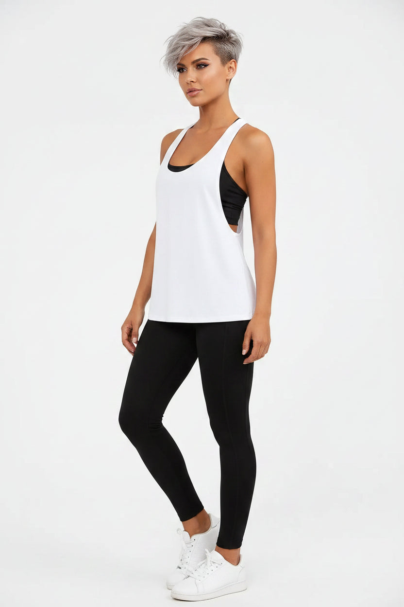Women’s white sleeveless workout tank front view for gym and activewear - AresFit