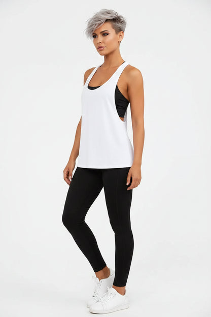 Women’s white sleeveless workout tank front view for gym and activewear - AresFit