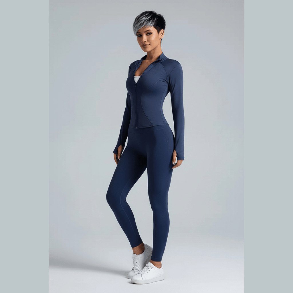 Women’s blue quick dry zip up gym jacket with slim fit workout design - AresFit