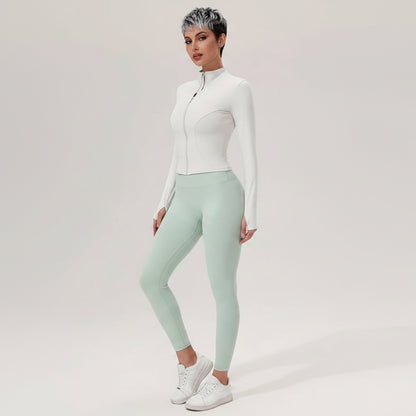 Women’s green quick dry workout jacket with stretch activewear support - AresFit