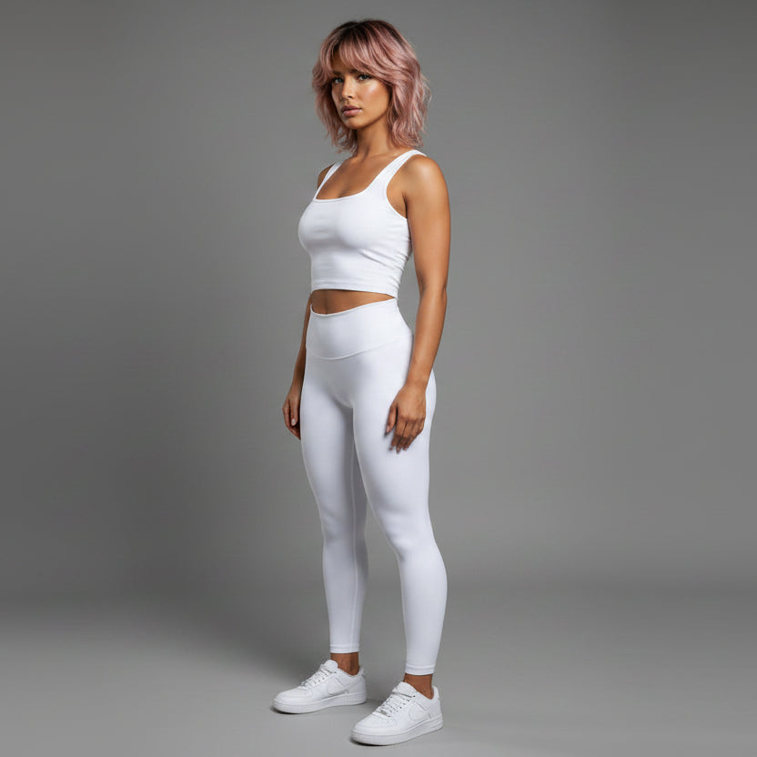 Women’s white ribbed U neck top with seamless workout fit - AresFit