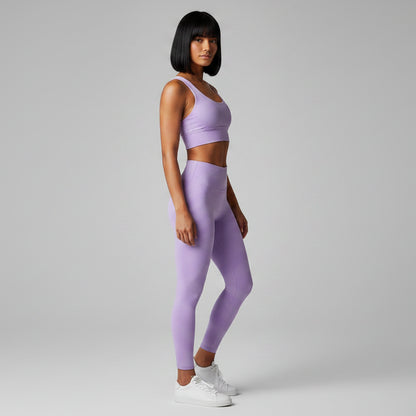 Purple women’s seamless cross back sports bra front view for gym and yoga training - AresFit
