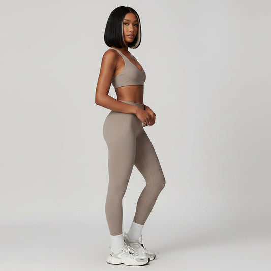 Women’s beige activewear set with sculpting leggings fit - AresFit