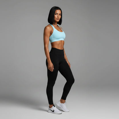 Women’s aqua seamless halter sports bra with breathable lightweight support - AresFit