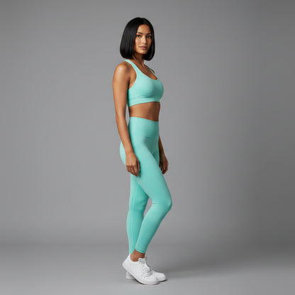 Women’s aqua seamless halter sports bra with breathable lightweight support - AresFit