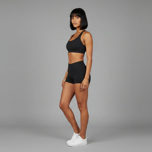 Blue and black women’s seamless halter sports bra with lightweight activewear fit - AresFit
