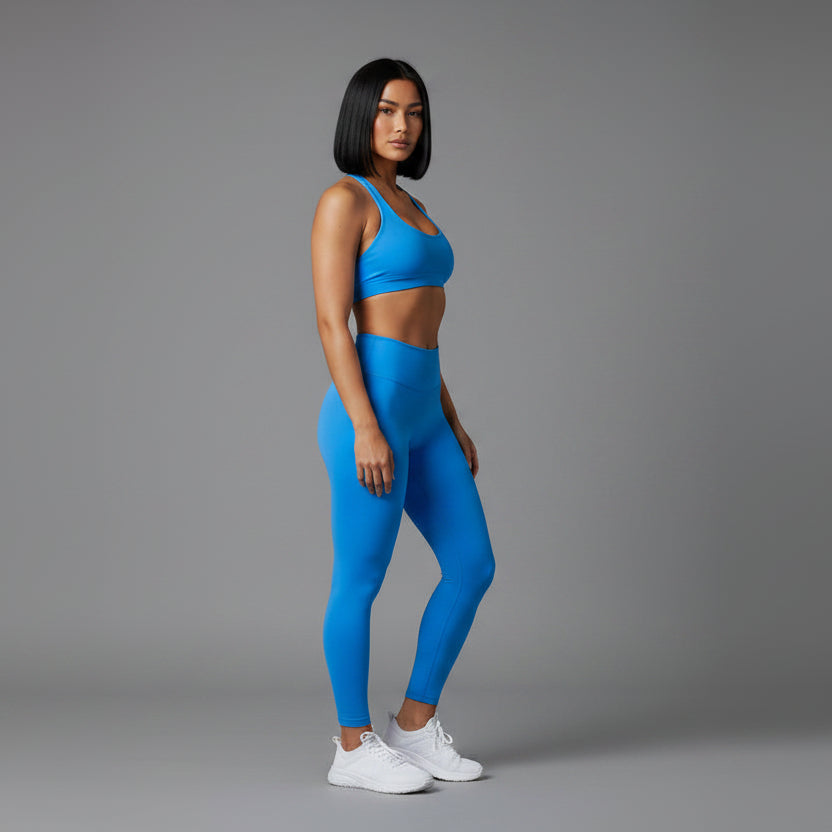 Women’s blue gray seamless halter sports bra with lightweight support - AresFit