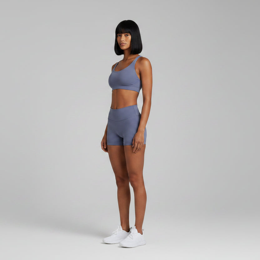 Gray women’s seamless halter sports bra front view for yoga and gym workouts - AresFit