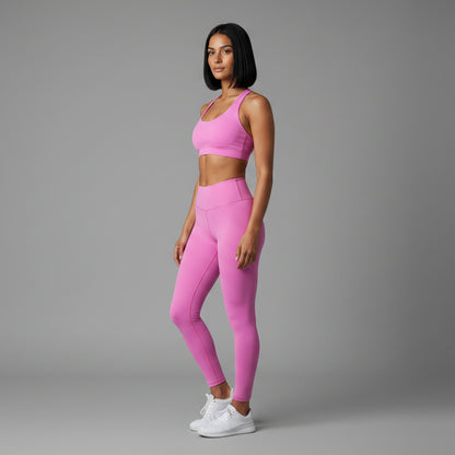 Women’s hot pink seamless halter sports bra front view for yoga and gym training - AresFit