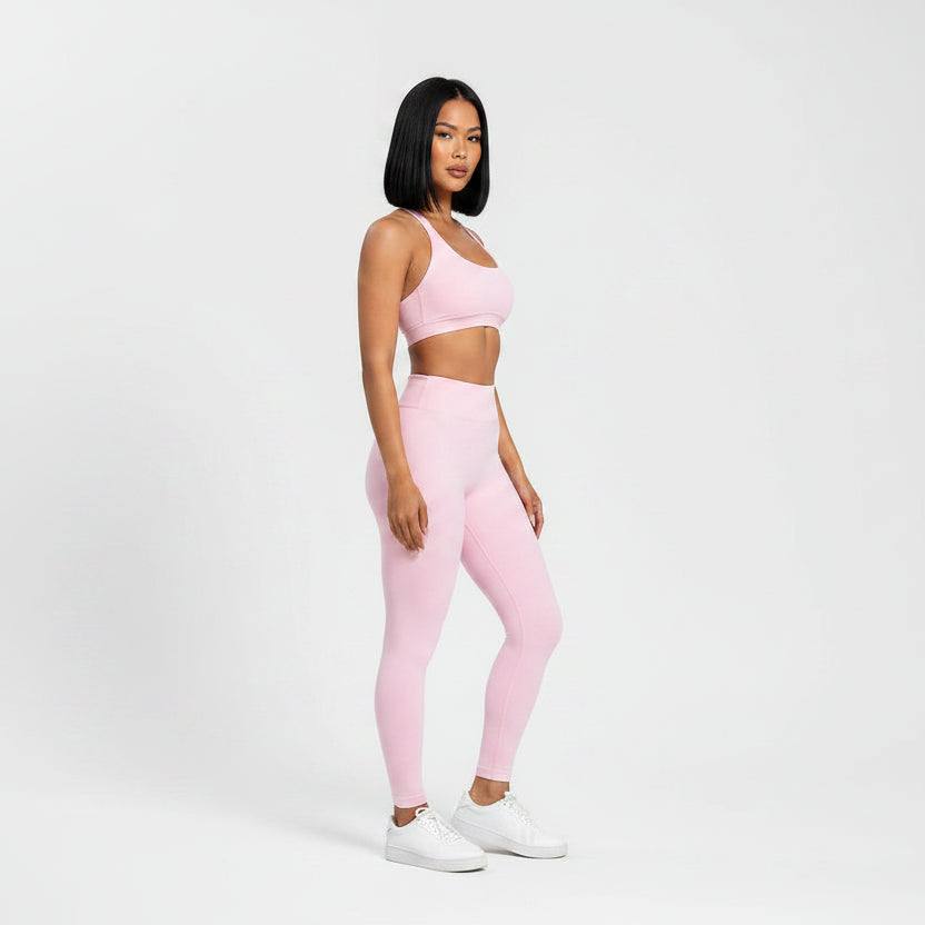 Women’s light pink seamless halter sports bra with breathable athletic fit - AresFit