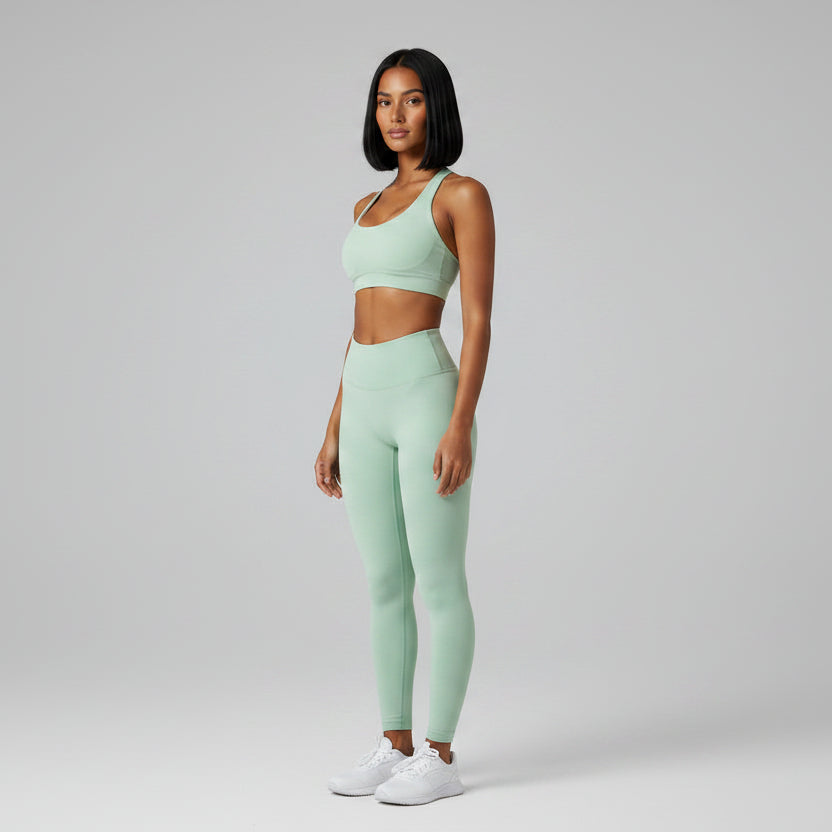 Women’s mint seamless halter sports bra front view for activewear training - AresFit