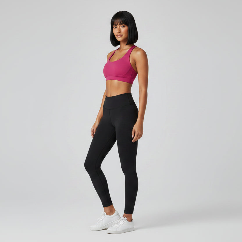 Women’s pink seamless halter sports bra front view for yoga and gym training - AresFit