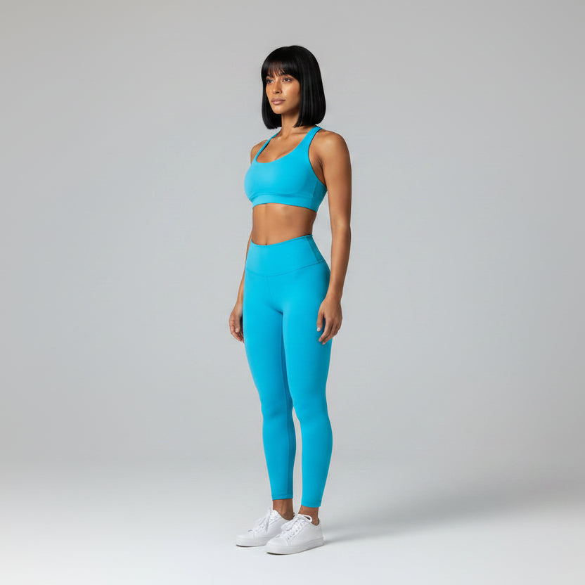 Women’s turquoise seamless halter sports bra with lightweight athletic fit - AresFit