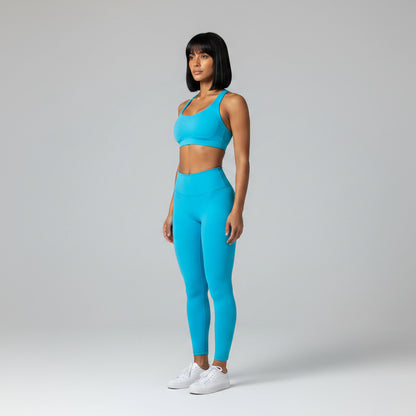 Women’s turquoise seamless halter sports bra with lightweight athletic fit - AresFit