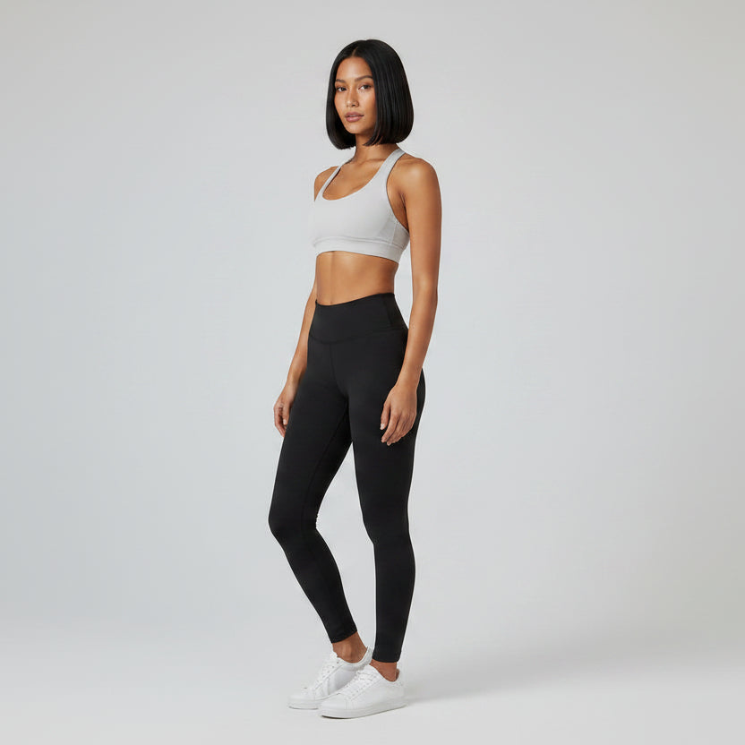 White and black women’s seamless halter sports bra with breathable fit - AresFit
