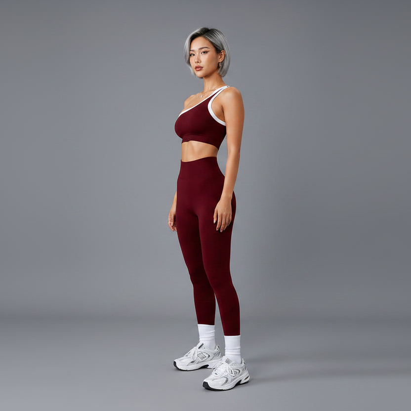 Women’s burgundy activewear leggings set with sculpting fit - AresFit