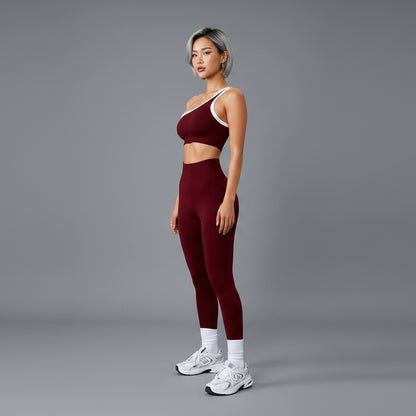 Women’s burgundy activewear leggings set with sculpting fit - AresFit