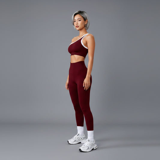 Women’s burgundy activewear leggings set with sculpting fit - AresFit