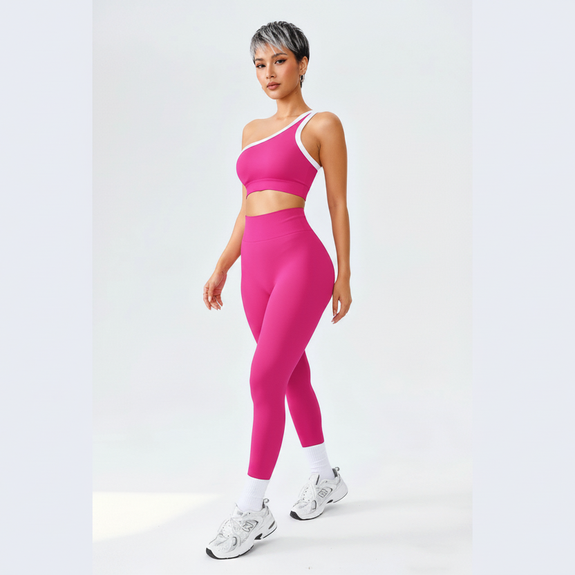 Women’s rose pink seamless leggings set with fitted sports bra - AresFit