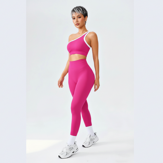 Women’s rose pink seamless leggings set with fitted sports bra - AresFit