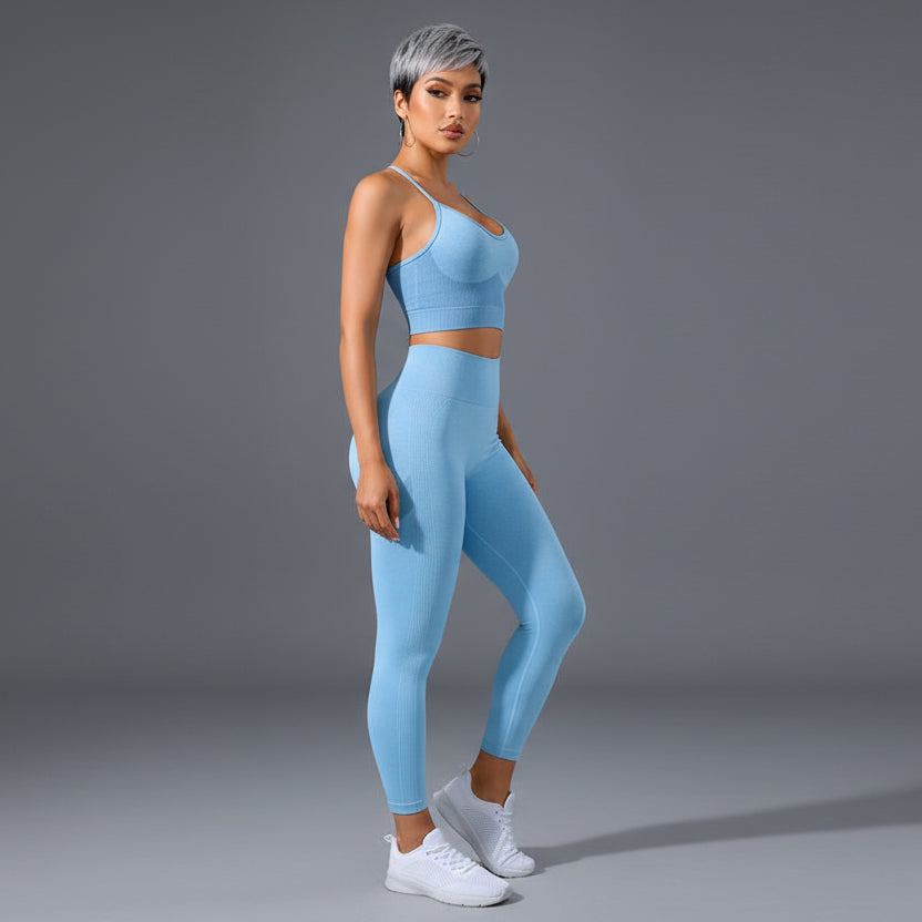Women’s seamless yoga gym set in blue - AresFit