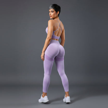 Women’s seamless yoga gym set in purple back view - AresFit