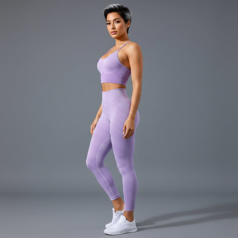 Women’s seamless yoga gym set in purple front view - AresFit