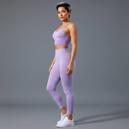 Women’s seamless yoga gym set in purple front view - AresFit