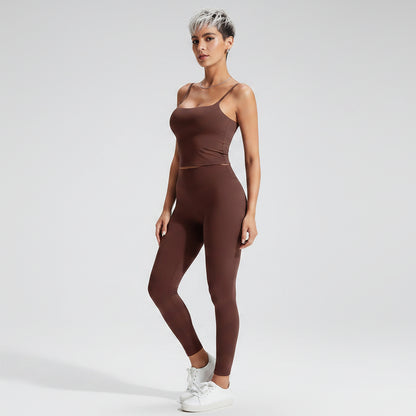 Women’s brown square neck gym top with supportive stretch activewear fit - AresFit