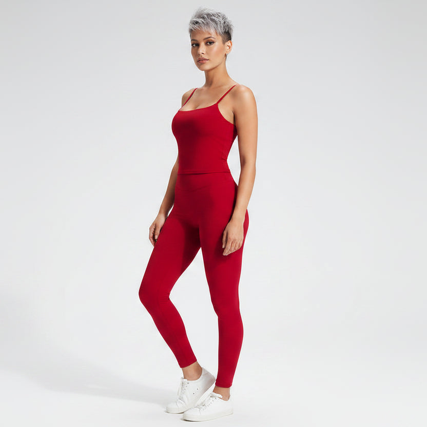 Women’s red square neck gym top with fitted gym activewear style - AresFit
