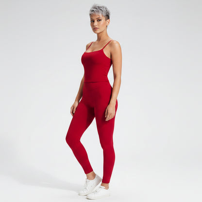 Women’s red square neck gym top with fitted gym activewear style - AresFit