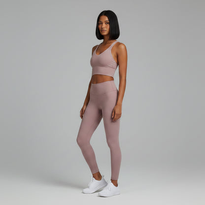 Women’s beige U-back sports bra with lightweight breathable comfort - AresFit