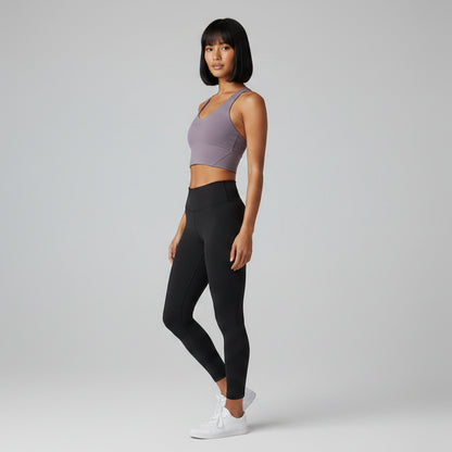 Black women’s U-back sports bra side profile for fitness and training - AresFit