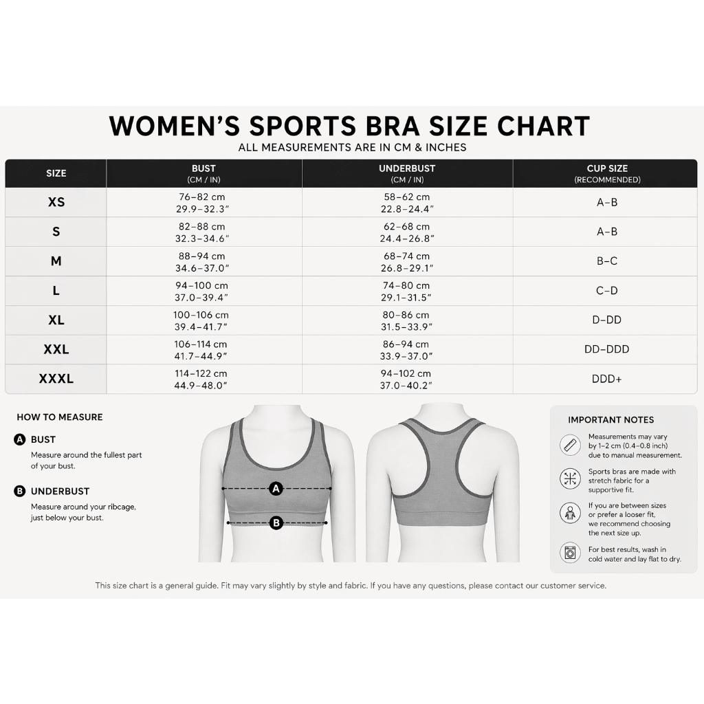 Women’s high support sports bra sizing chart and activewear fit guide - AresFit