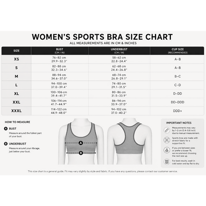 Women’s high support sports bra sizing chart and activewear fit guide - AresFit
