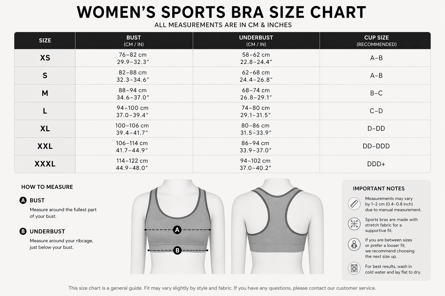 Women’s high support sports bra sizing chart and activewear fit guide - AresFit
