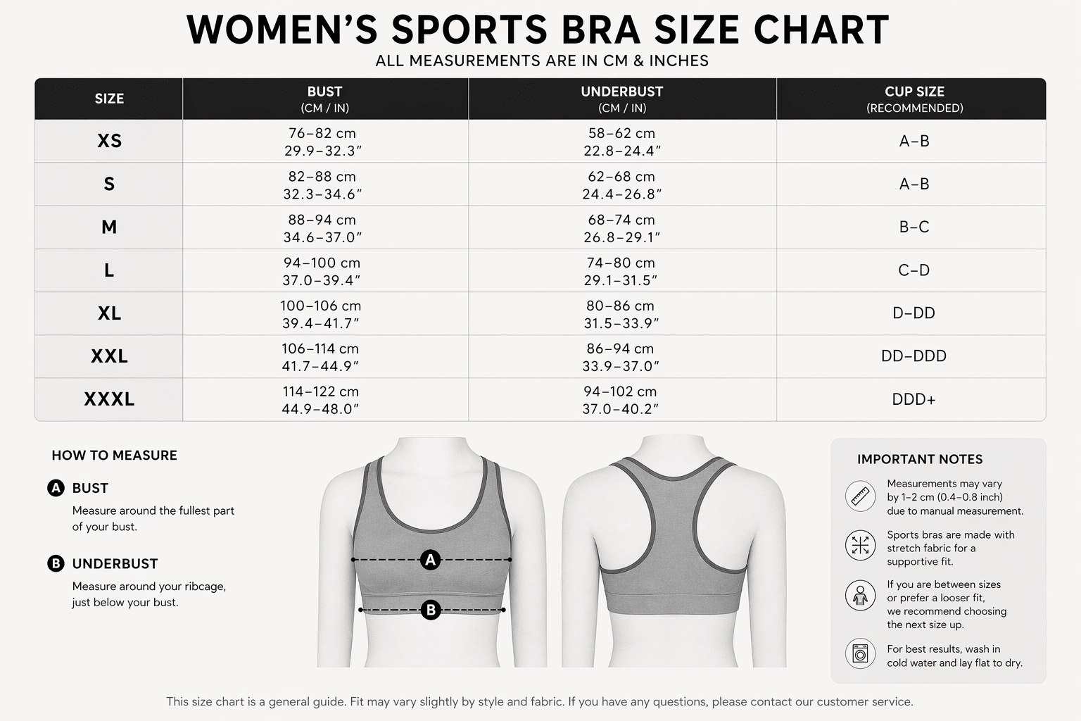 Women’s high support sports bra sizing chart and activewear fit guide - AresFit