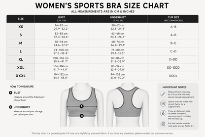 Women’s high support sports bra sizing chart and activewear fit guide - AresFit